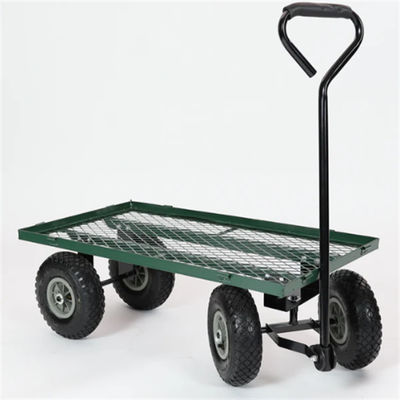 Carro de cuatro ruedas de la herramienta del carrete de Mesh Deck Steel Wagon Hose del carro resistente de la yarda del metal