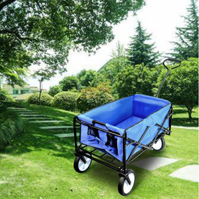 Carro plegable azul portátil que camina el carro plegable resistente de cuatro ruedas