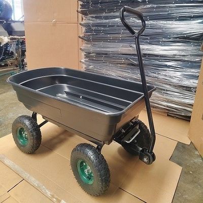 carro polivinílico polivinílico de la descarga de la capacidad grande del carro de la descarga del jardín del cuerpo 75L con inclinar la función
