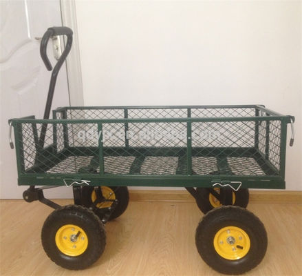 Carrito de malla de jardín de 75L de trabajo pesado con lados de malla extraíbles para convertirlo en vagón de metal de uso común de cama plana