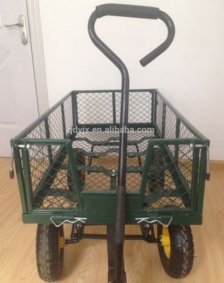 Carrito de malla de jardín de 75L de trabajo pesado con lados de malla extraíbles para convertirlo en vagón de metal de uso común de cama plana