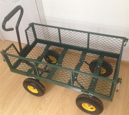 Carrito de malla de jardín de 75L de trabajo pesado con lados de malla extraíbles para convertirlo en vagón de metal de uso común de cama plana