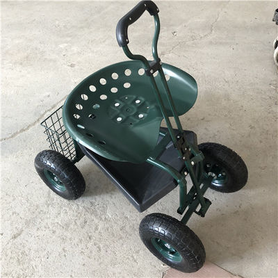 Carro de jardín de acero rodante ajustado de Seat del trabajo del jardín de la manija con la dirección del eslabón giratorio de Seat