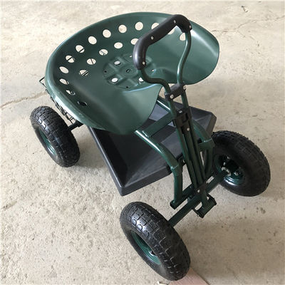 Carro de jardín de acero rodante ajustado de Seat del trabajo del jardín de la manija con la dirección del eslabón giratorio de Seat