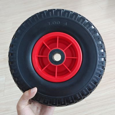 Rueda de goma con borde rojo 300-4, ruedas neumáticas para carretilla de jardín con neumáticos de 10 pulgadas