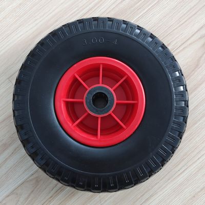 Rueda de goma con borde rojo 300-4, ruedas neumáticas para carretilla de jardín con neumáticos de 10 pulgadas