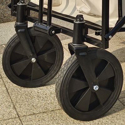 Cuatro ruedas blancas extendidas para acampar en el jardín, carreta plegable, mesa plegable, rueda de PVC