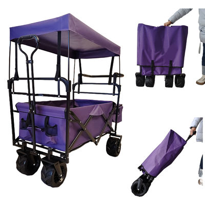 Campeo al aire libre carro plegable Canopy en la parte superior de la manija ajustable Rueda ancha morado
