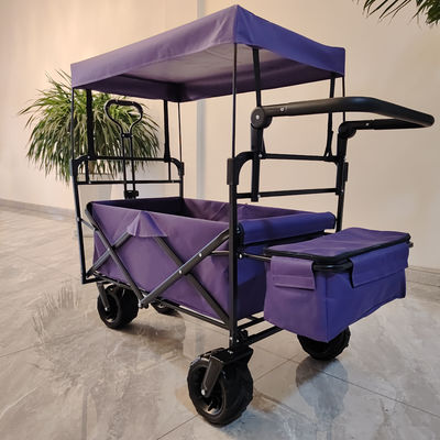 Campeo al aire libre carro plegable Canopy en la parte superior de la manija ajustable Rueda ancha morado