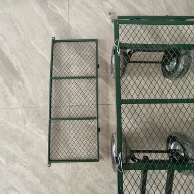 Carrito de malla de jardín plegable y desmontable, radios metálicos, cuatro ruedas inflables de caucho