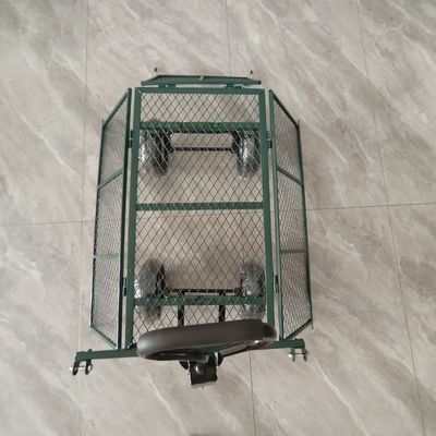Carrito de malla de jardín plegable y desmontable, radios metálicos, cuatro ruedas inflables de caucho